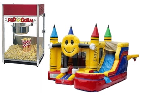 Smiling Emoji Bounce House and Popcorn Machine 